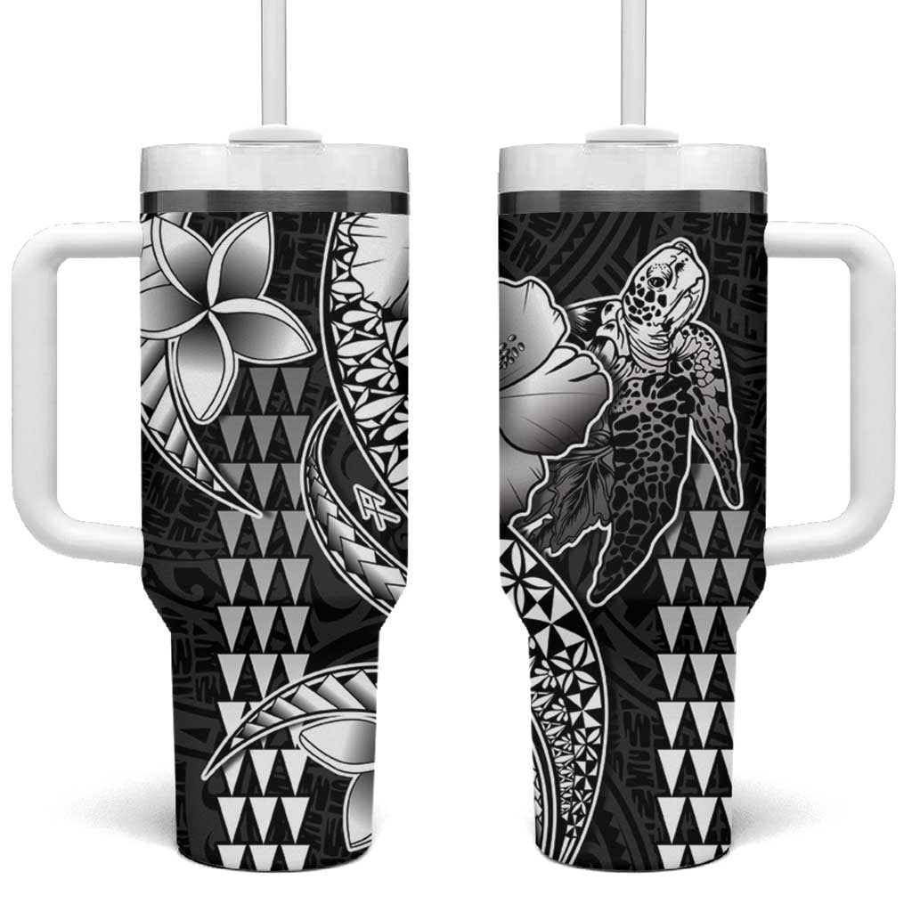 Hawaiian Sea Turtle Black Hibiscus Flowers and Kakau Custom Stanley Quencher 40oz Stainless Steel Tumbler With Handle