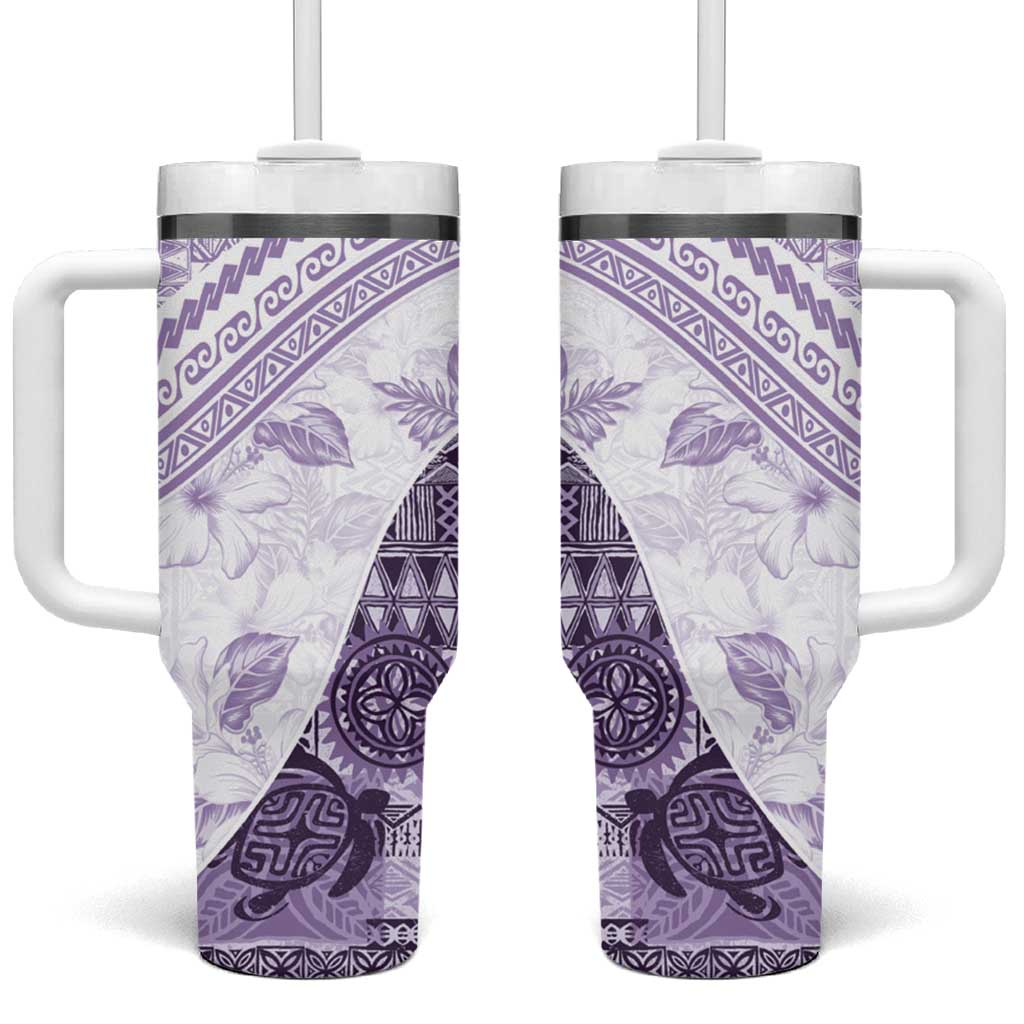 Hawaiian Tapa Traditional Vintage Violet Custom Stanley Quencher 40oz Stainless Steel Tumbler With Handle