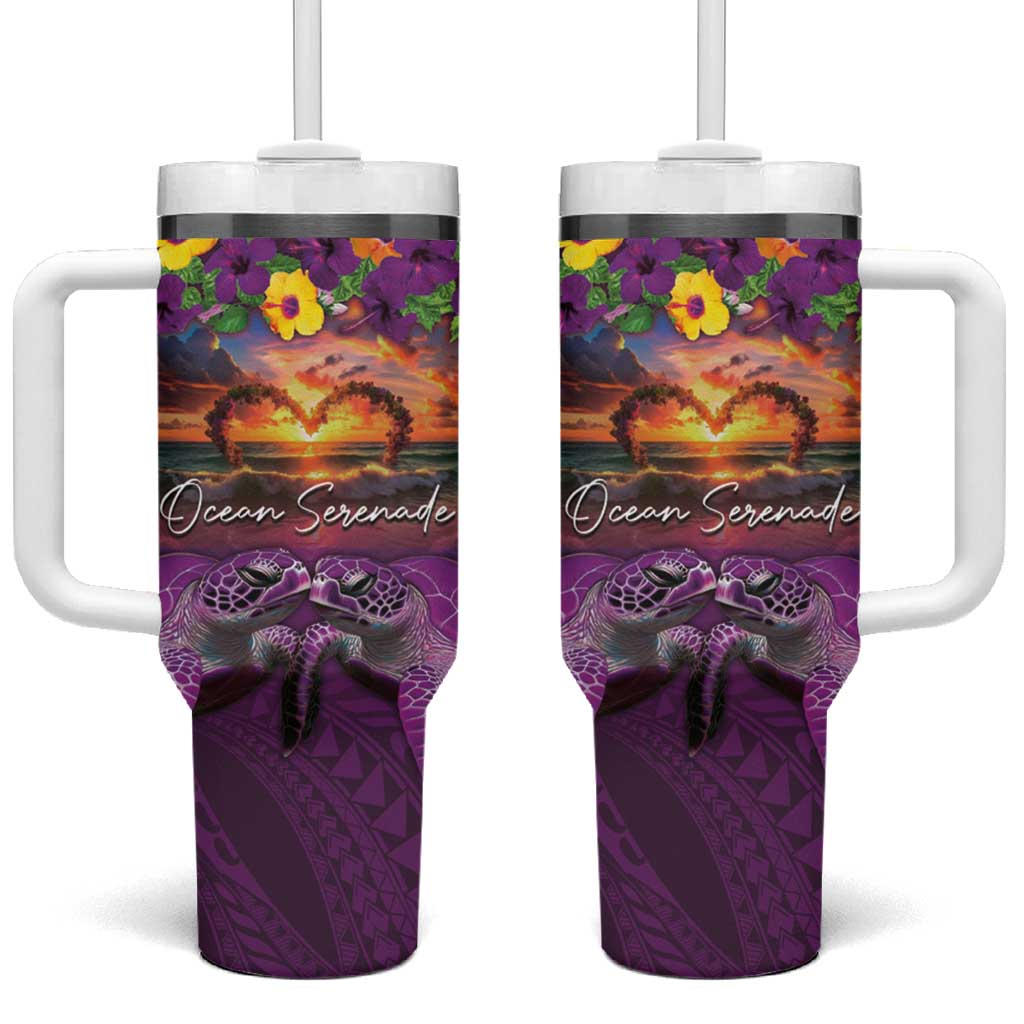 Hawaiian Turtle Love Ocean Serenade Honu Honi Ihu Custom Stanley Quencher 40oz Stainless Steel Tumbler With Handle