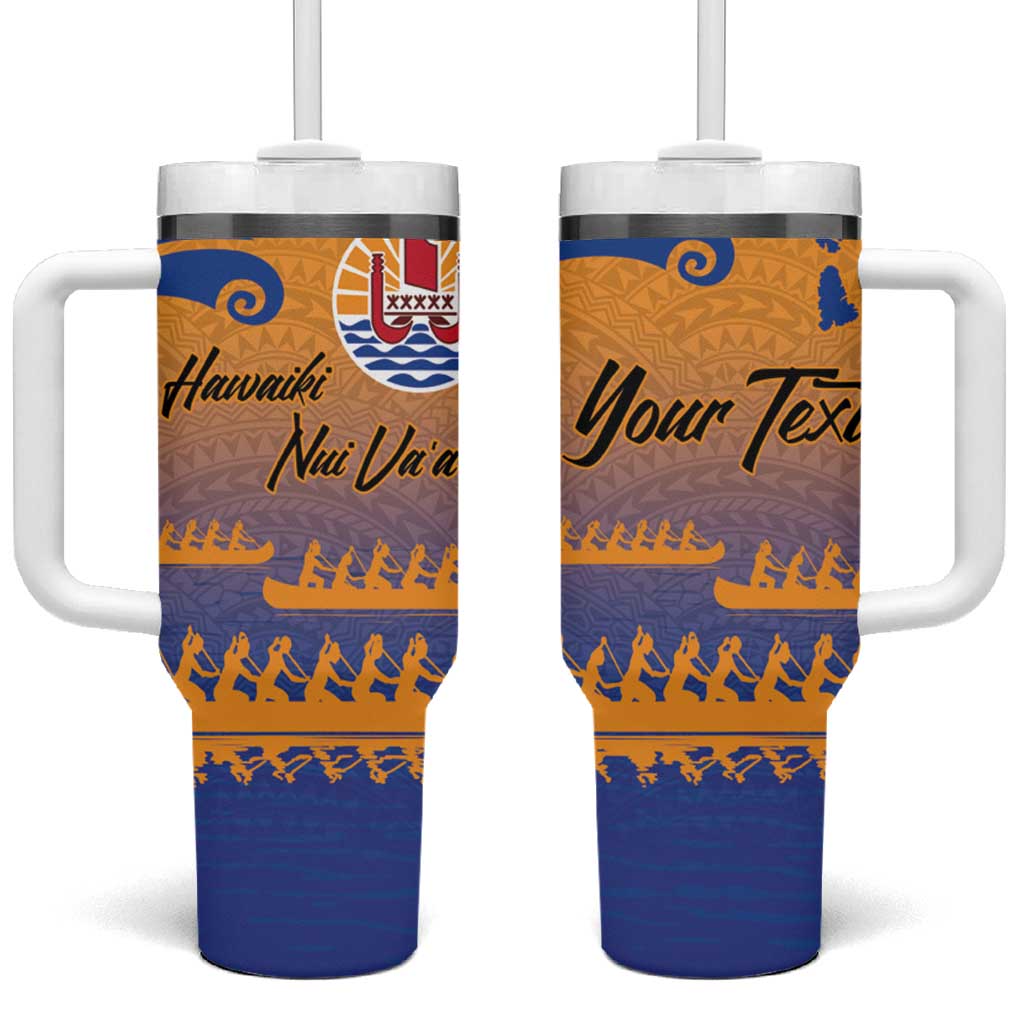 Hawaiki Nui Va'a French Polynesian Sunset Color Custom Stanley Quencher 40oz Stainless Steel Tumbler With Handle