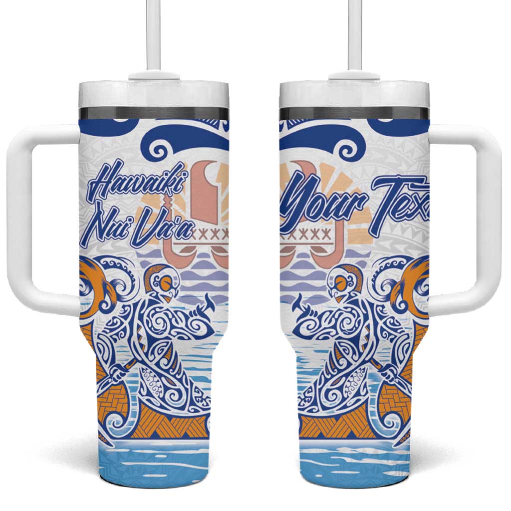 Hawaiki Nui Va'a Solo French Polynesia Blue Color Custom Stanley Quencher 40oz Stainless Steel Tumbler With Handle