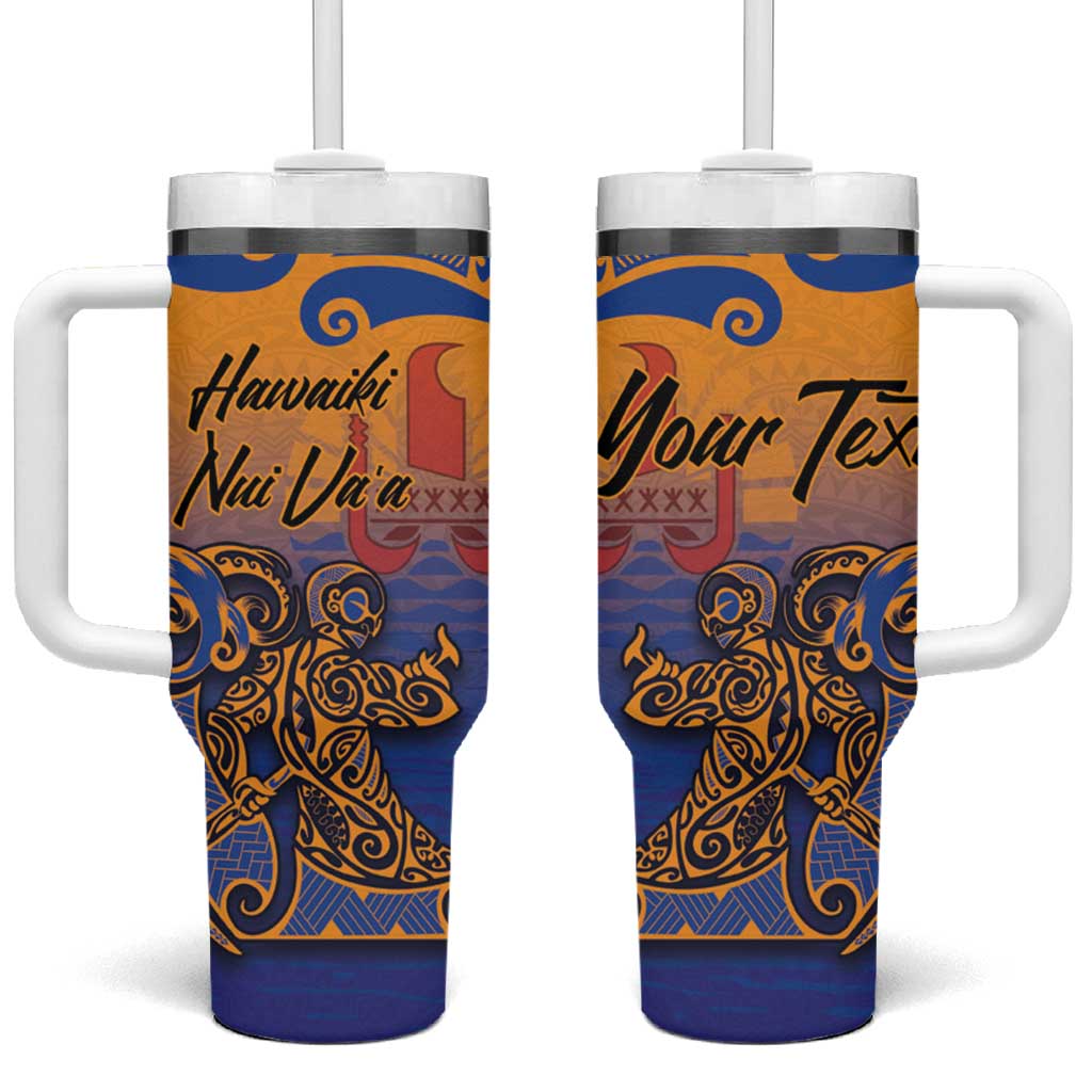 Hawaiki Nui Va'a Solo French Polynesia Sunset Color Custom Stanley Quencher 40oz Stainless Steel Tumbler With Handle