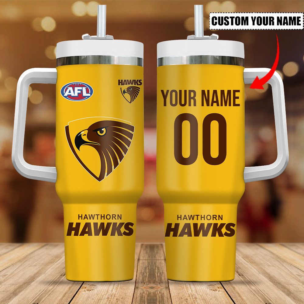 Hawthorn Hawks AFL Custom Stanley Quencher 40oz Stainless Steel Tumbler With Handle