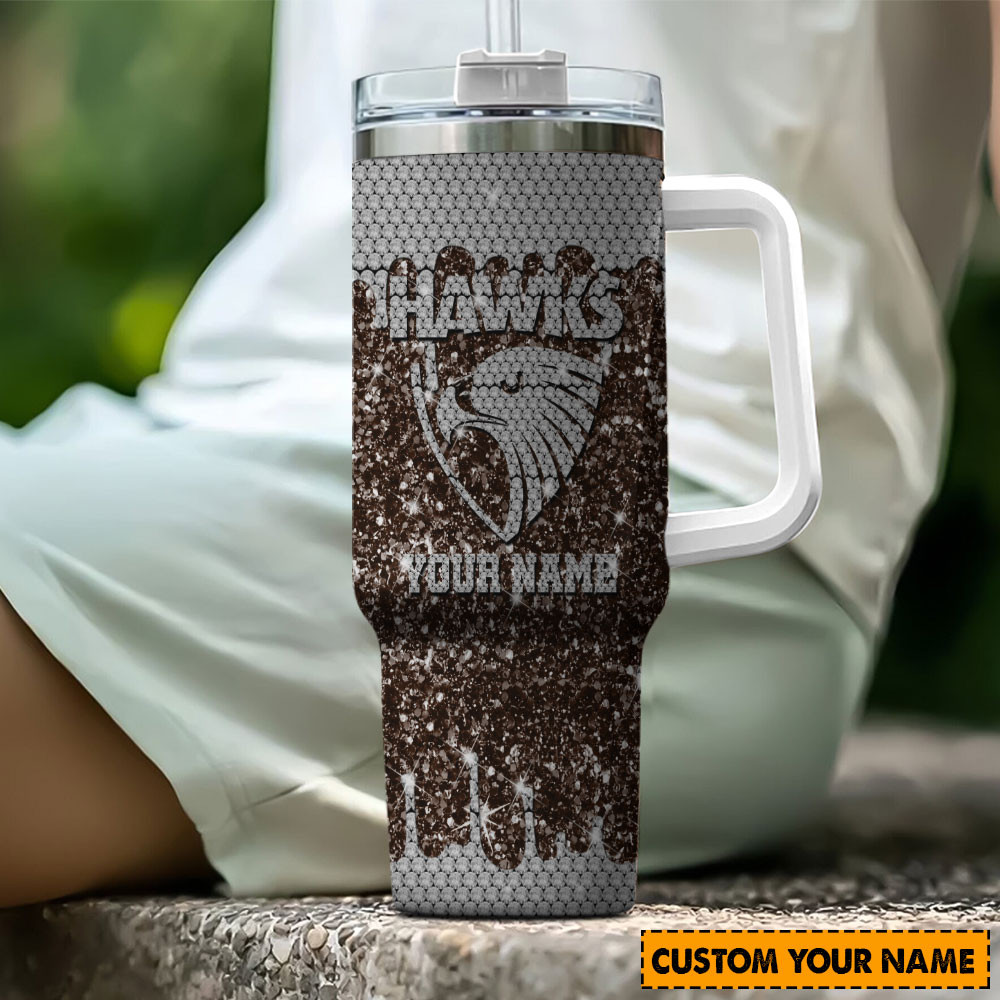 Hawthorn Hawks AFL Glitter Custom Stanley Quencher 40oz Stainless Steel Tumbler With Handle