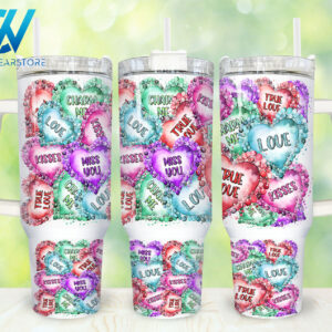 Heart Valentines Custom Stanley Quencher 40oz Stainless Steel Tumbler With Handle