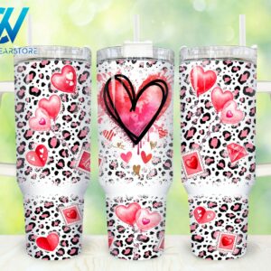 Heart Valentines Custom Stanley Quencher 40oz Stainless Steel Tumbler With Handle