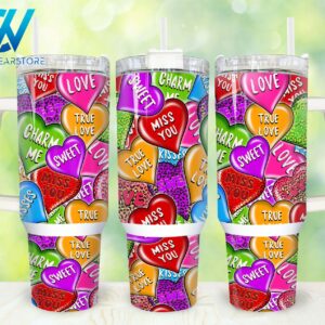 Heart Valentines Custom Stanley Quencher 40oz Stainless Steel Tumbler With Handle