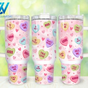 Heart Valentines Custom Stanley Quencher 40oz Stainless Steel Tumbler With Handle