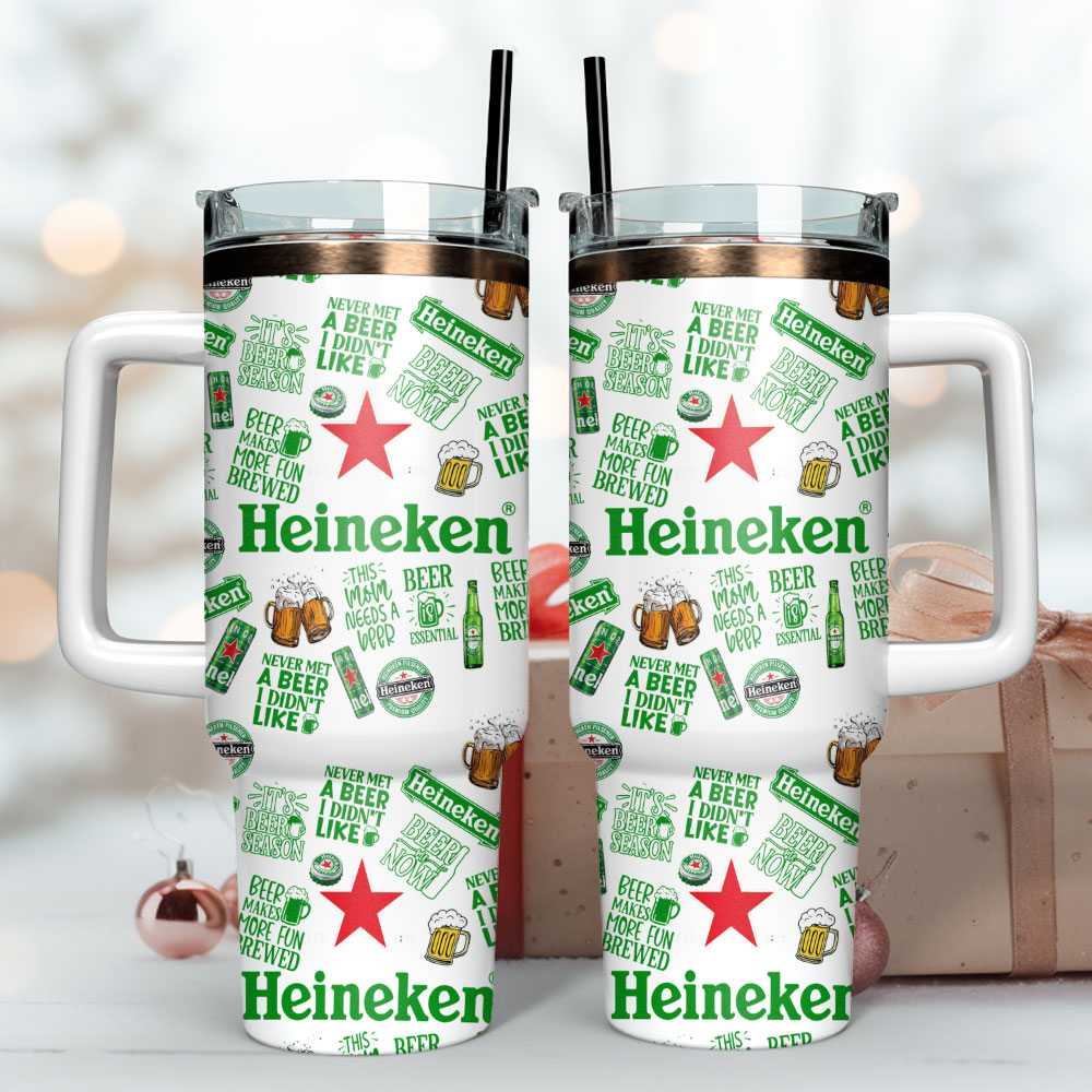 Heineken Beer Custom Stanley Quencher 40oz Stainless Steel Tumbler With Handle