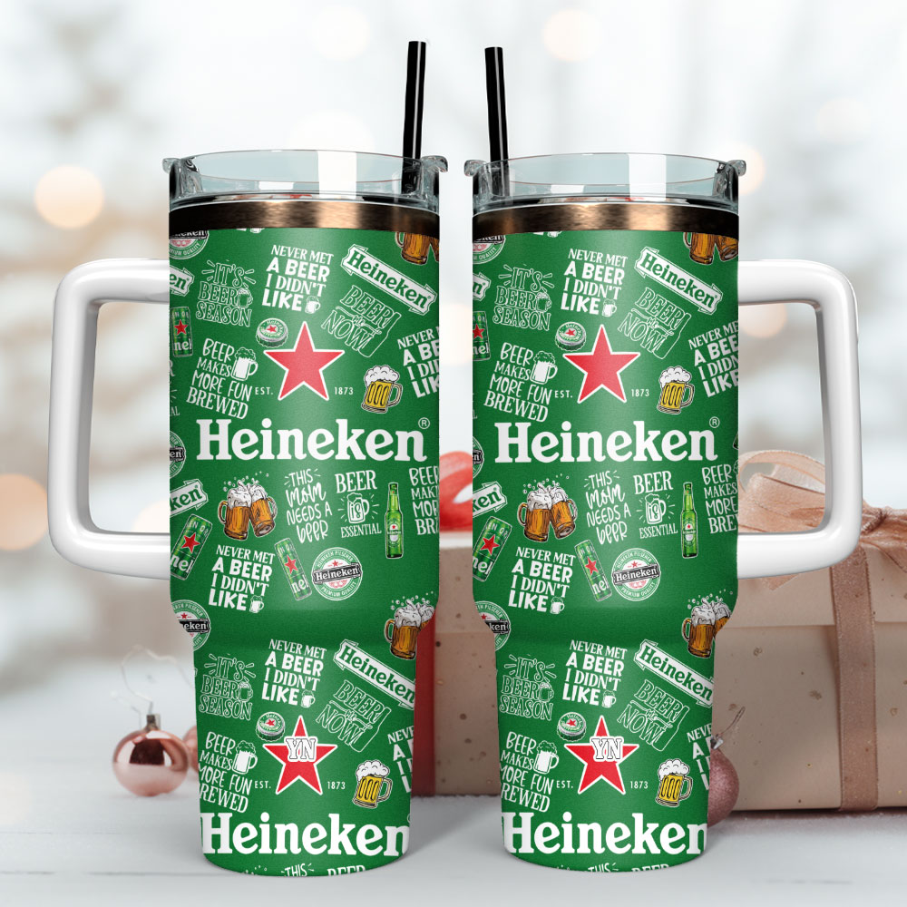 Heineken Beer Custom Stanley Quencher 40oz Stainless Steel Tumbler With Handle