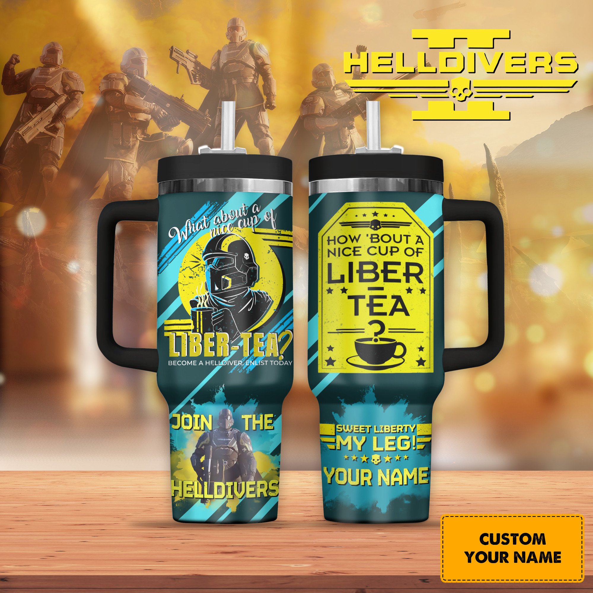 Helldivers Games Custom Stanley Quencher 40oz Stainless Steel Tumbler With Handle