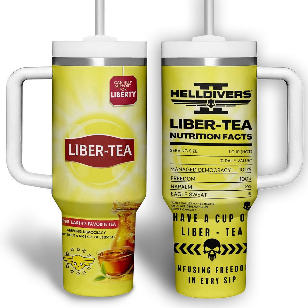 Helldivers II Liber-Tea Nutrition Facts Games Custom Stanley Quencher 40oz Stainless Steel Tumbler With Handle