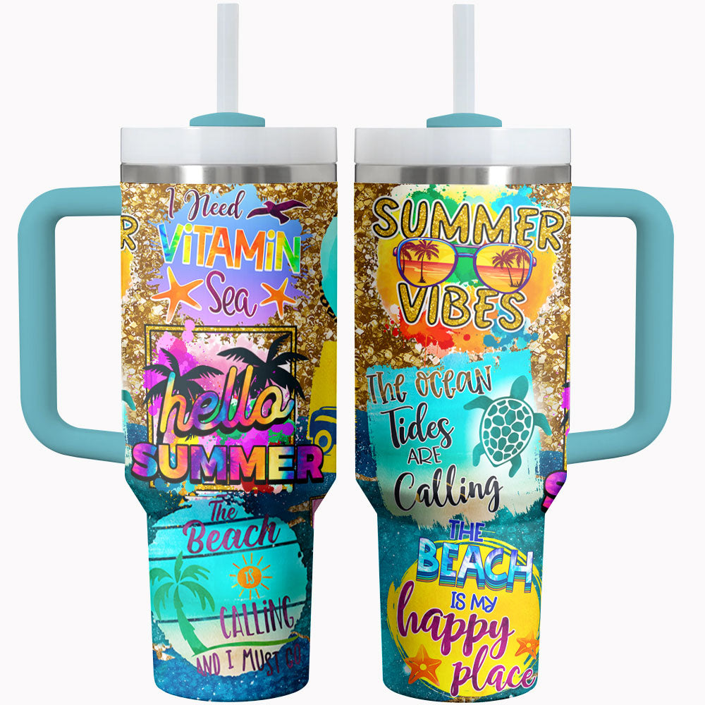 Hello Beach Custom Stanley Quencher 40oz Stainless Steel Tumbler With Handle