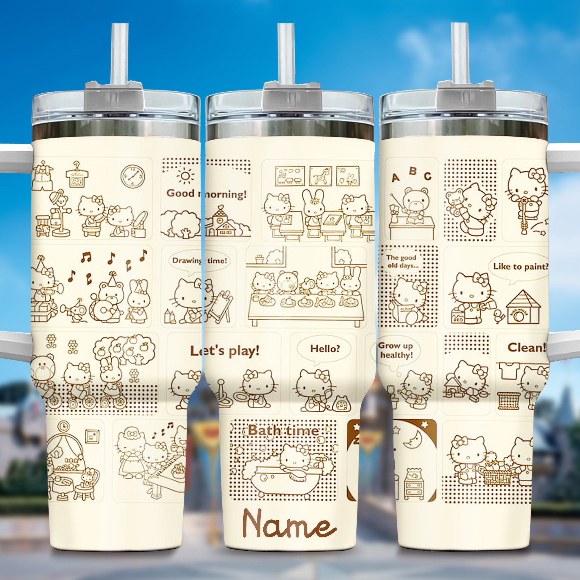 Hello Kitty Cartoon Custom Stanley Quencher 40oz Stainless Steel Tumbler With Handle