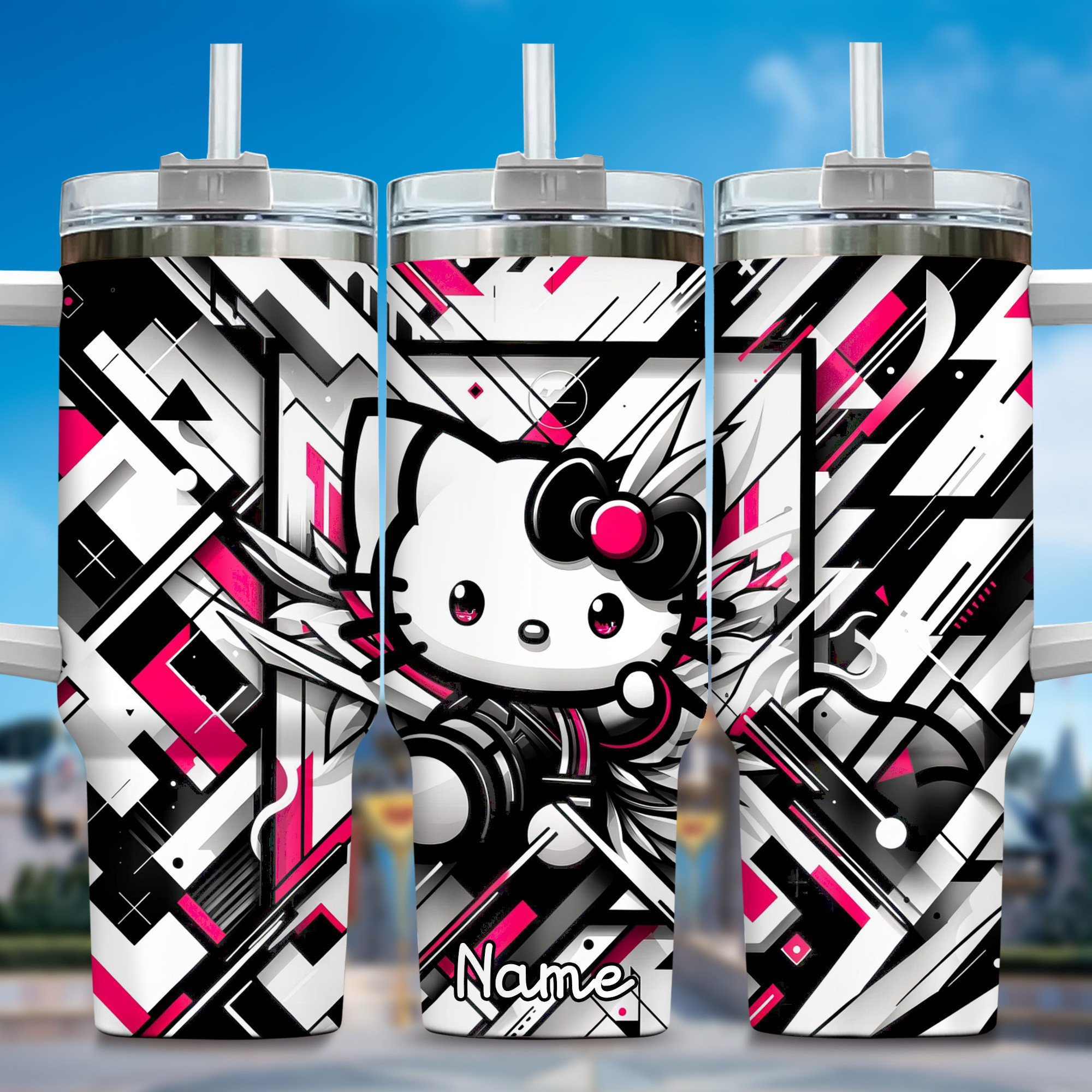 Hello Kitty Cartoon Custom Stanley Quencher 40oz Stainless Steel Tumbler With Handle