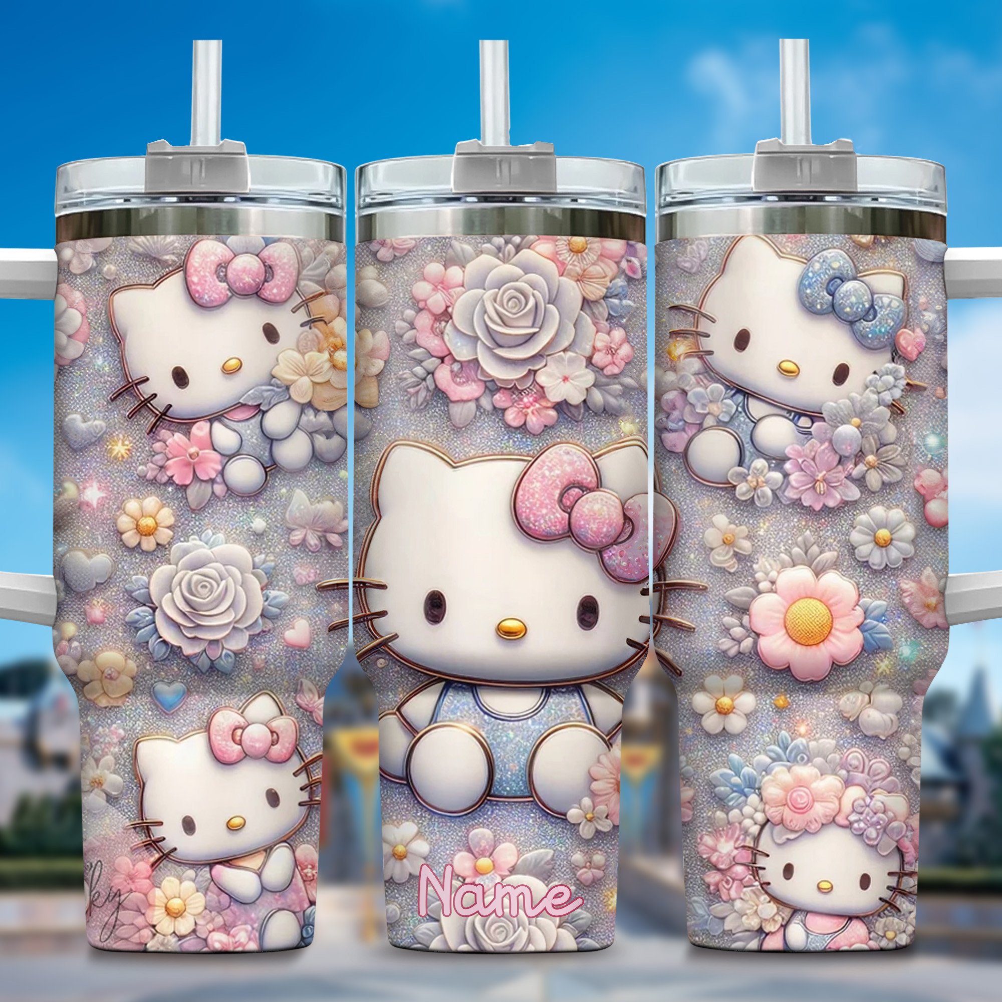 Hello Kitty Cartoon Custom Stanley Quencher 40oz Stainless Steel Tumbler With Handle