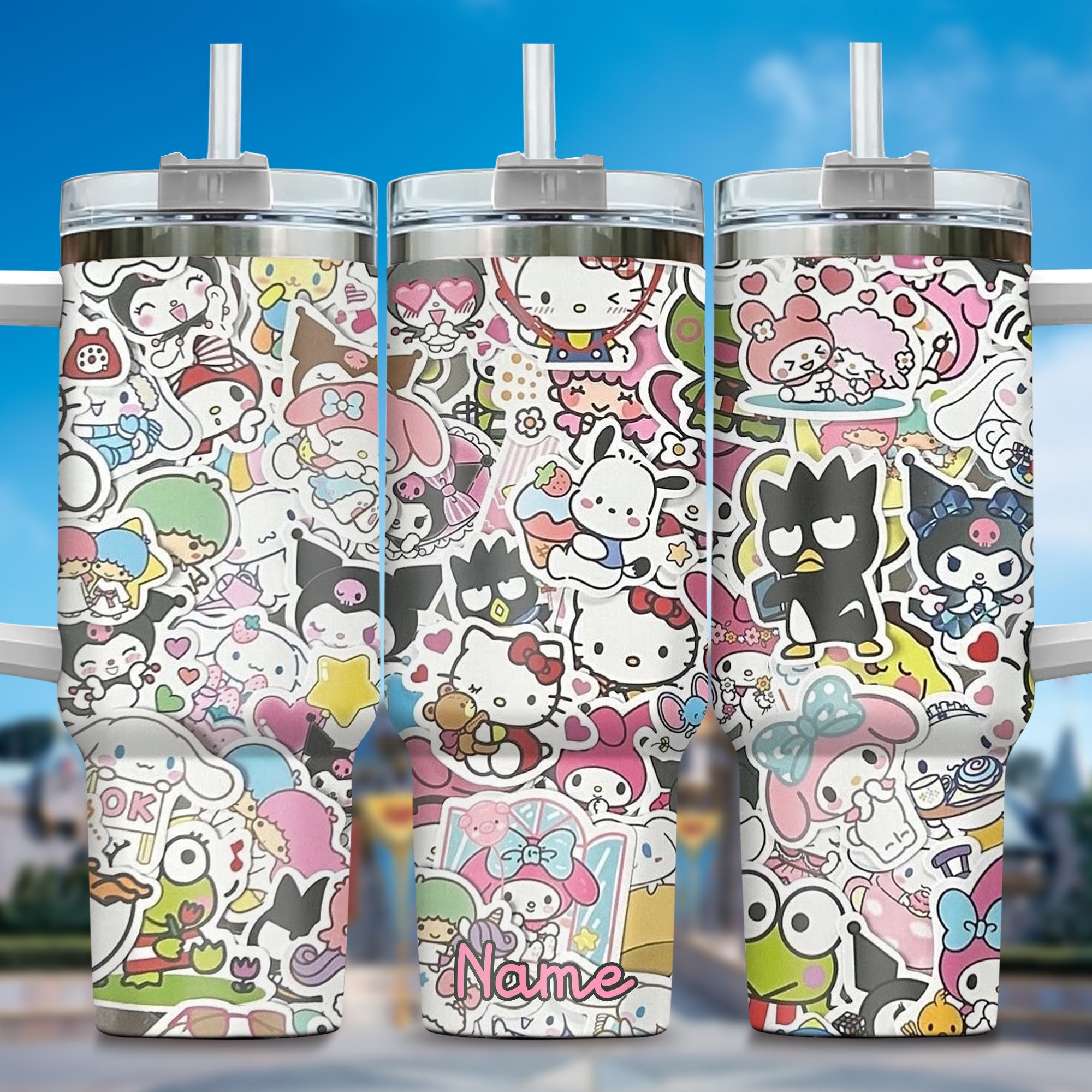 Hello Kitty Cartoon Custom Stanley Quencher 40oz Stainless Steel Tumbler With Handle