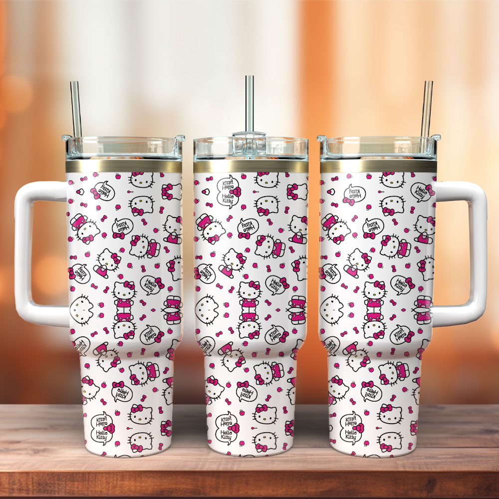Hello Kitty Cartoon Custom Stanley Quencher 40oz Stainless Steel Tumbler With Handle