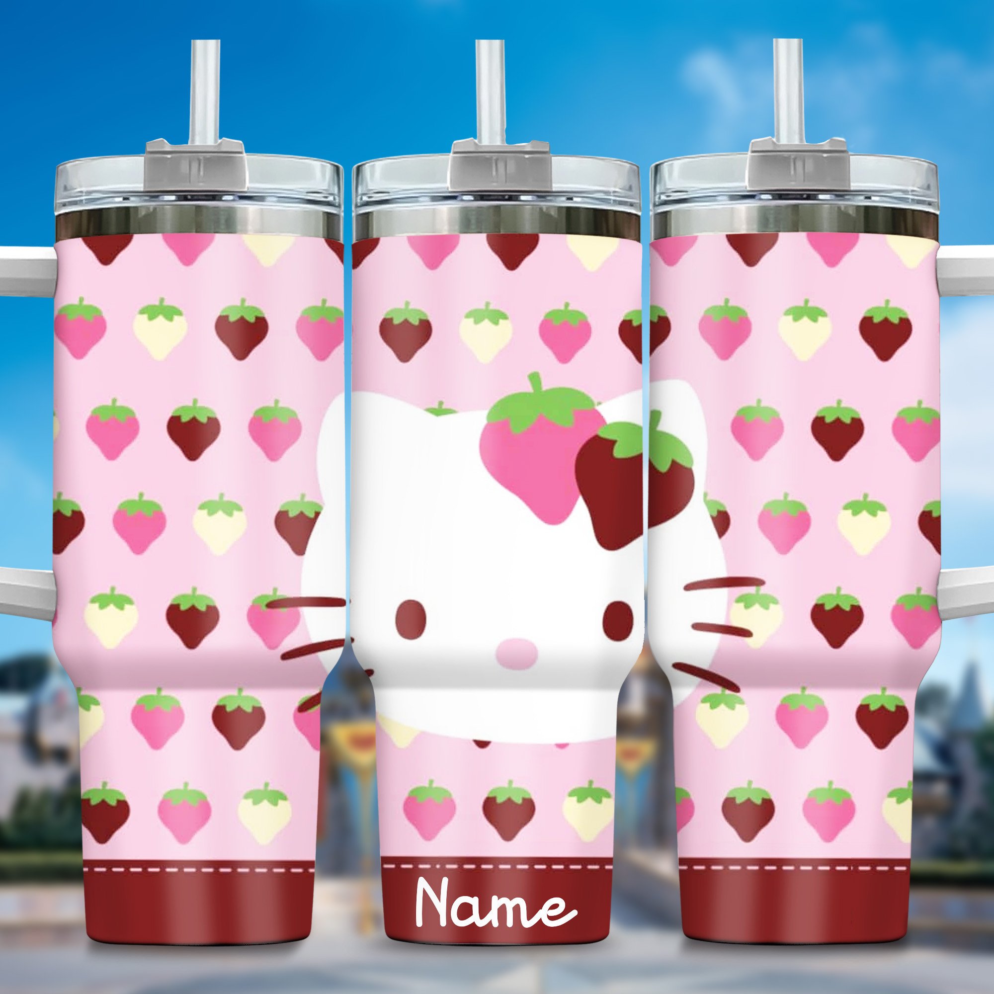 Hello Kitty Cartoon Custom Stanley Quencher 40oz Stainless Steel Tumbler With Handle