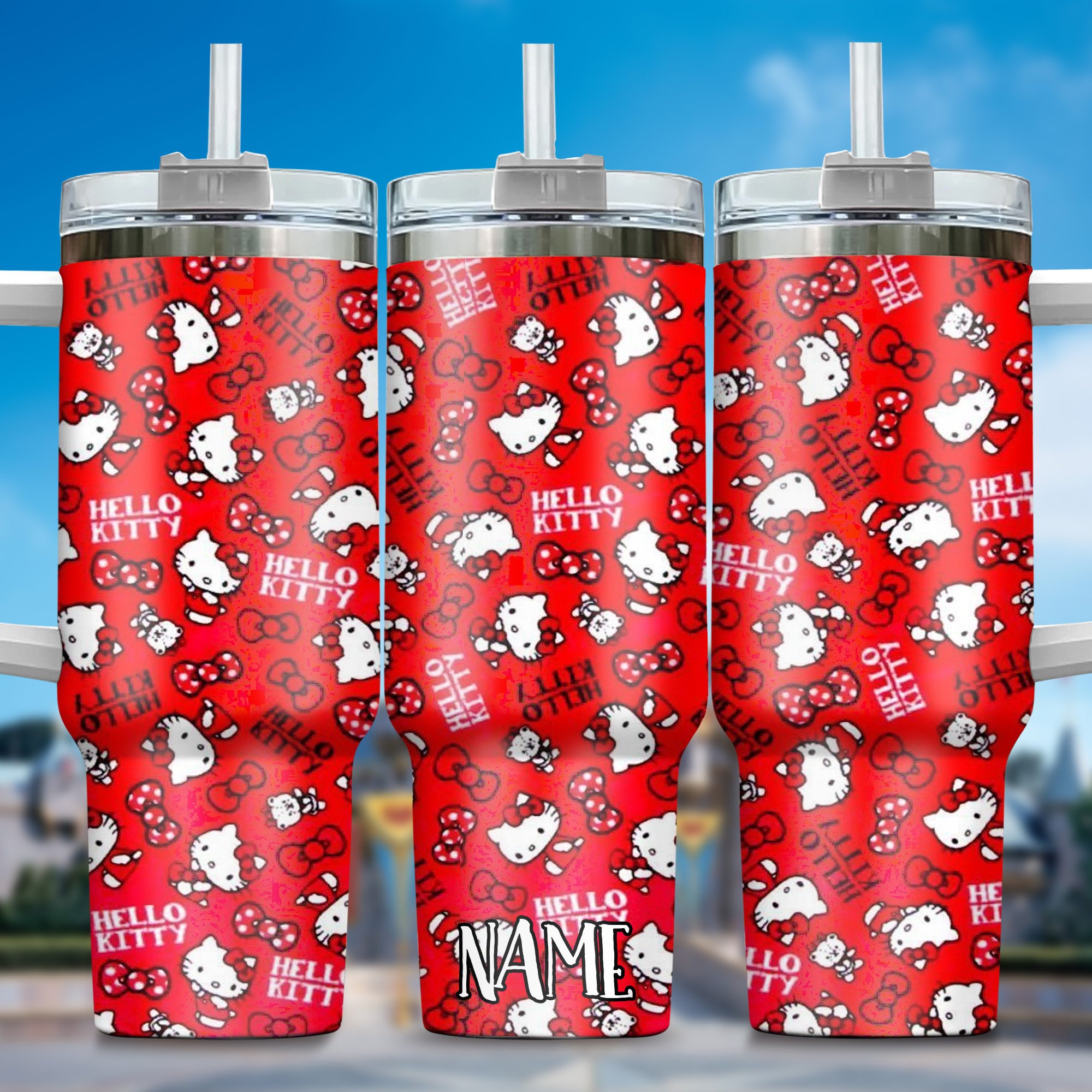Hello Kitty Cartoon Custom Stanley Quencher 40oz Stainless Steel Tumbler With Handle