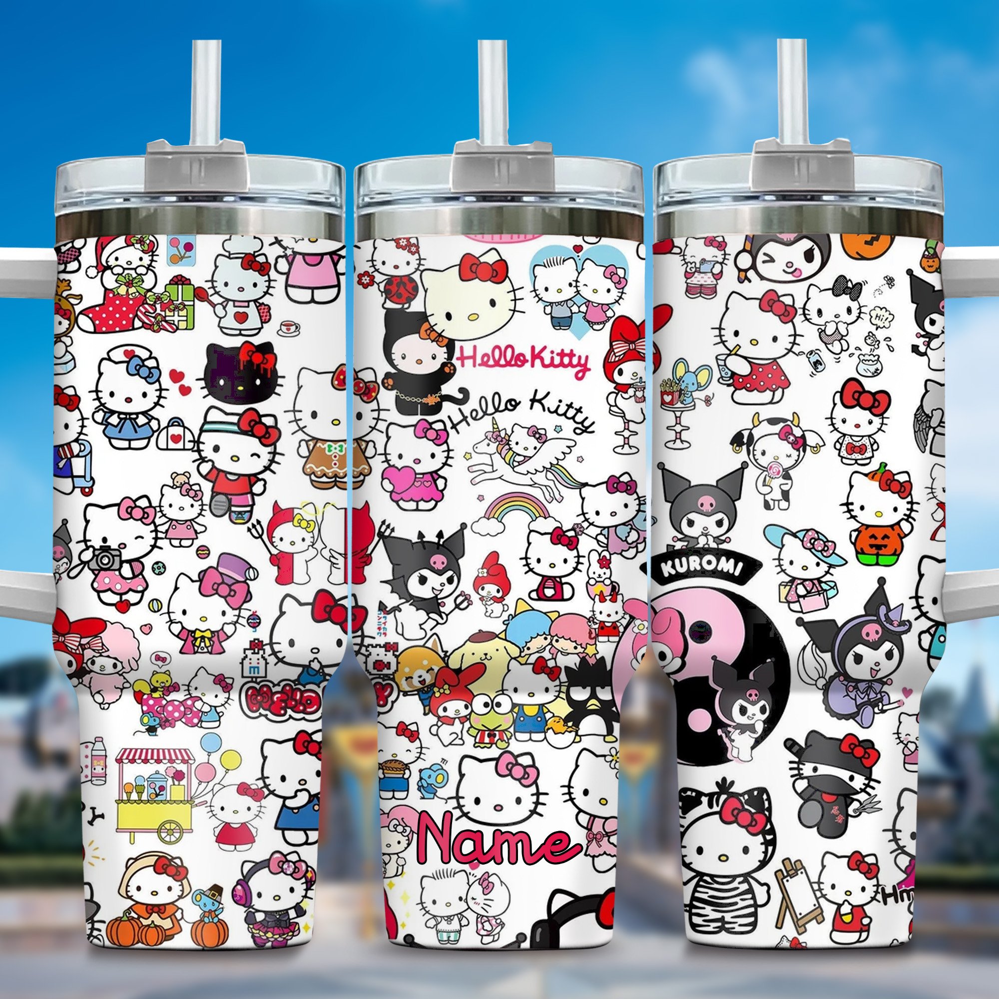 Hello Kitty Cartoon Custom Stanley Quencher 40oz Stainless Steel Tumbler With Handle