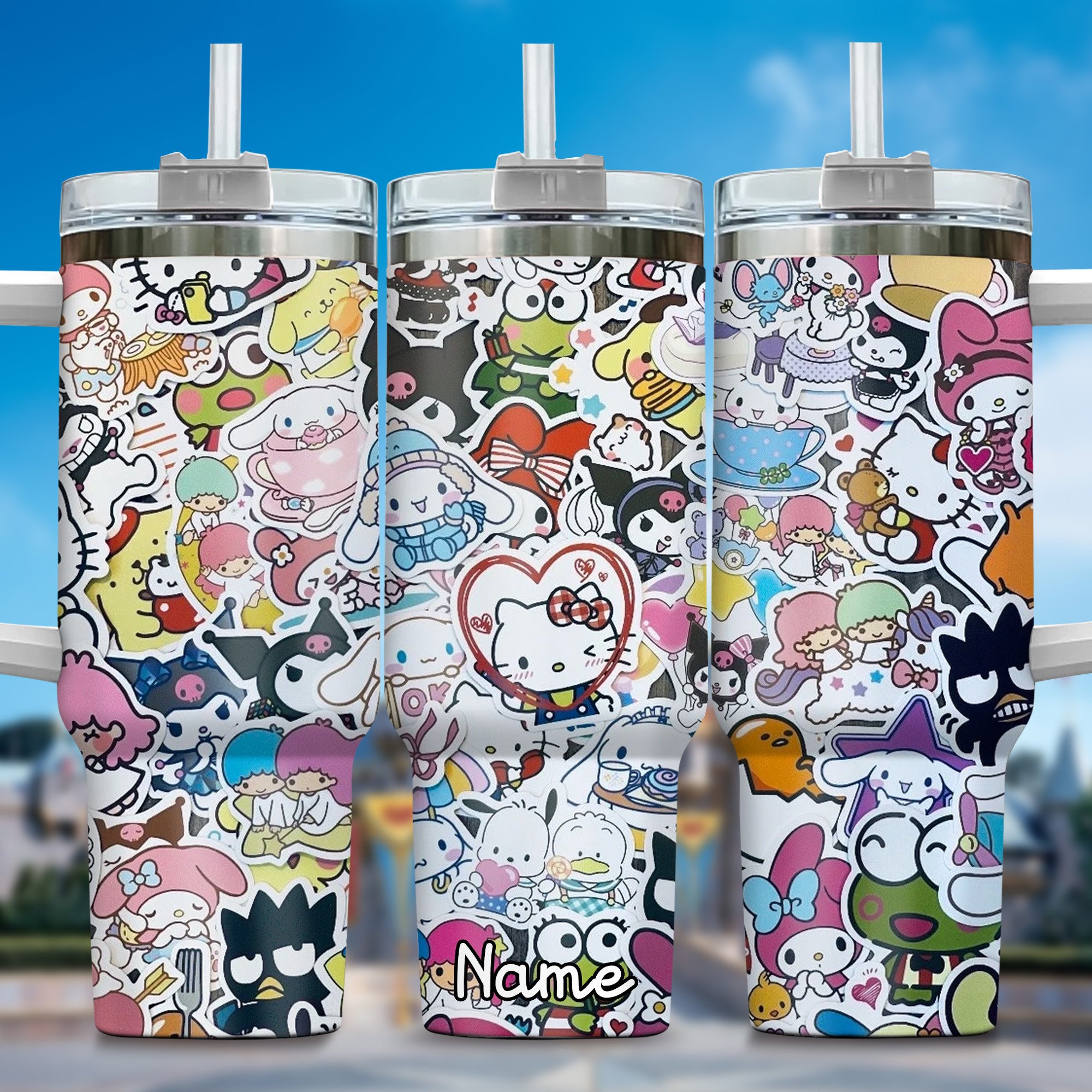 Hello Kitty Cartoon Custom Stanley Quencher 40oz Stainless Steel Tumbler With Handle