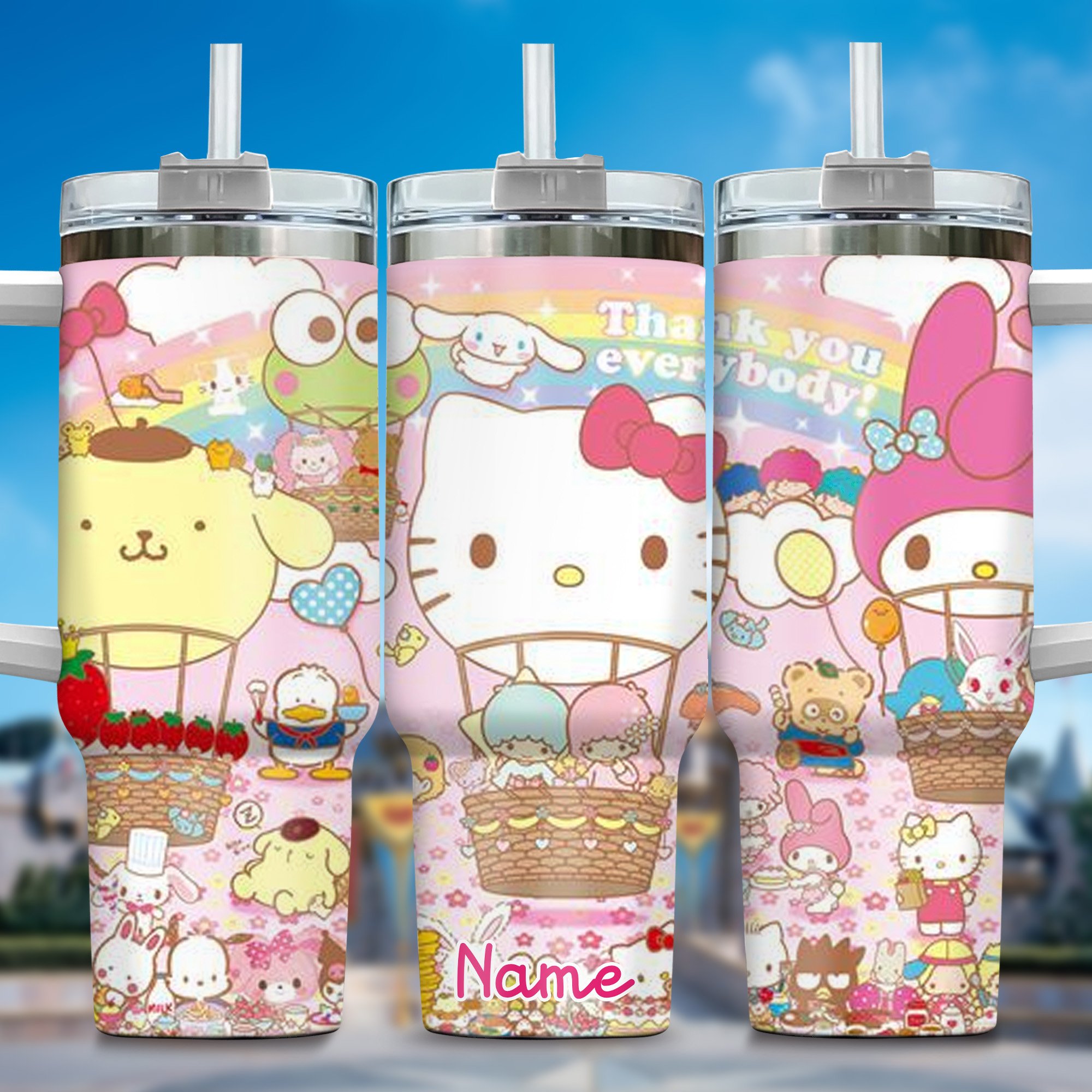 Hello Kitty Cartoon Custom Stanley Quencher 40oz Stainless Steel Tumbler With Handle