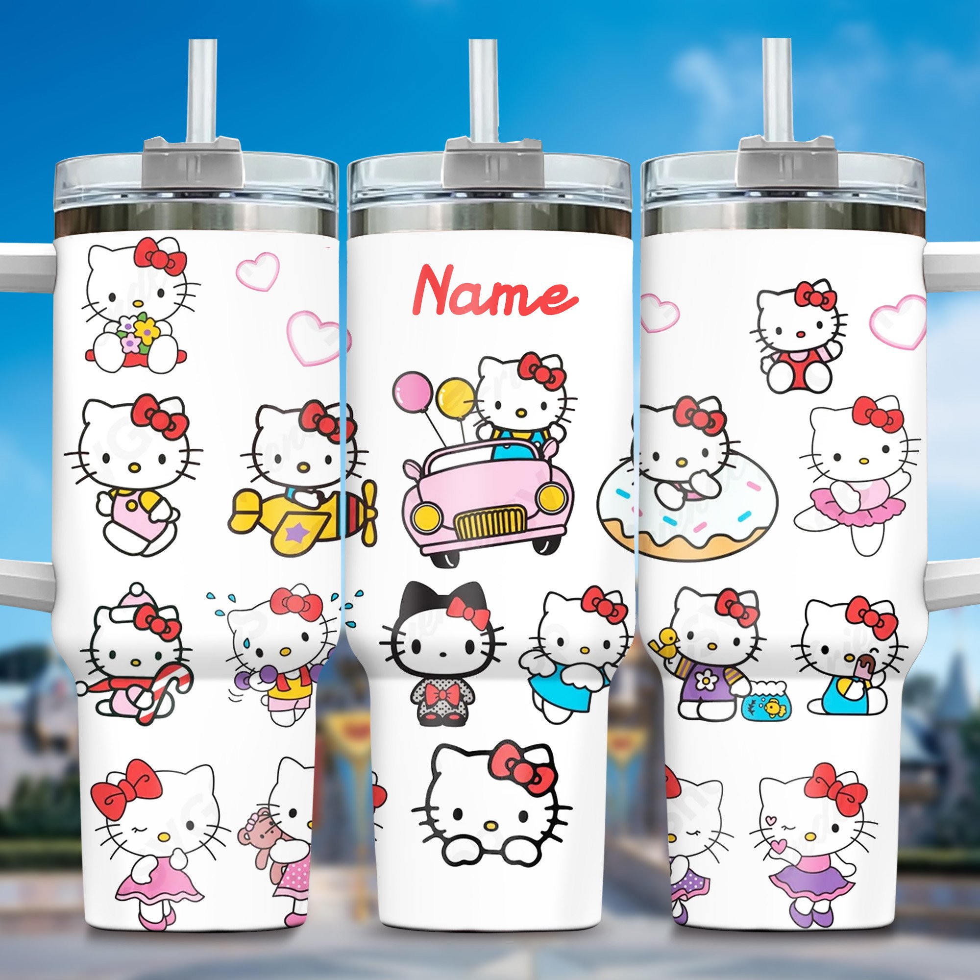 Hello Kitty Cartoon Custom Stanley Quencher 40oz Stainless Steel Tumbler With Handle