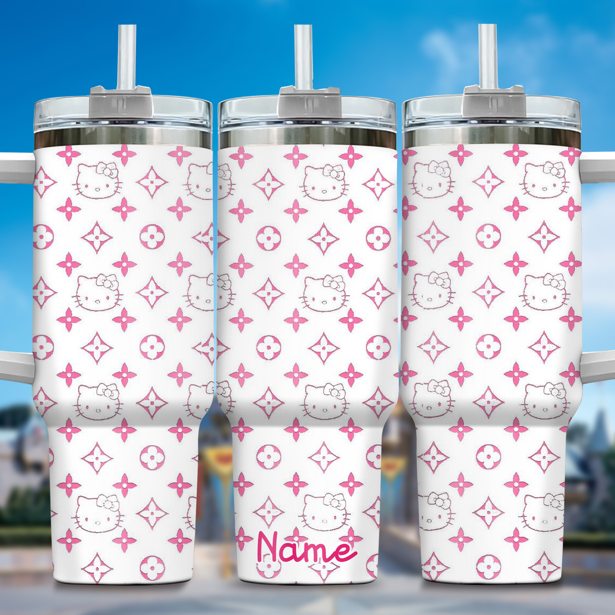 Hello Kitty Cartoon Custom Stanley Quencher 40oz Stainless Steel Tumbler With Handle