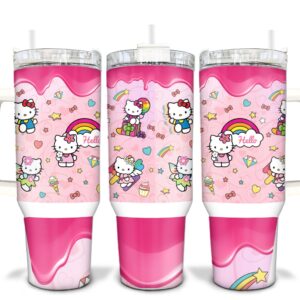 Hello Kitty Sanrio Cartoon Custom Stanley Quencher 40oz Stainless Steel Tumbler With Handle