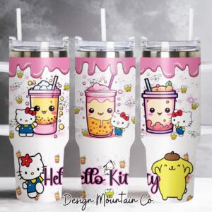 Hello Kitty Sanrio Cartoon Custom Stanley Quencher 40oz Stainless Steel Tumbler With Handle