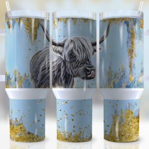 Highland Cow Glitter Custom Stanley Quencher 40oz Stainless Steel Tumbler With Handle