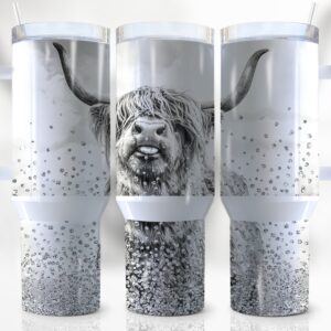 Highland Cow Glitter Custom Stanley Quencher 40oz Stainless Steel Tumbler With Handle