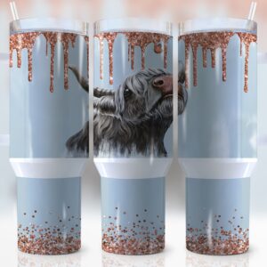 Highland Cow Glitter Custom Stanley Quencher 40oz Stainless Steel Tumbler With Handle