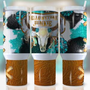 Highland Cow Skull Custom Stanley Quencher 40oz Stainless Steel Tumbler With Handle