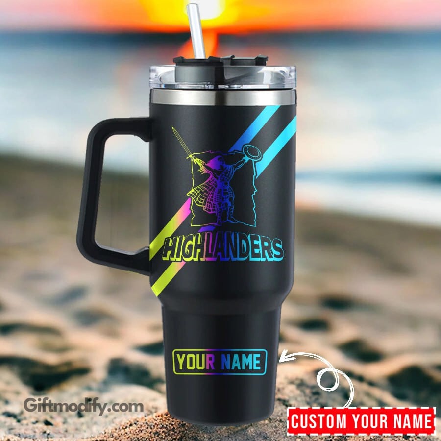 Highlanders Super Rugby Hologram Logo Custom Stanley Quencher 40oz Stainless Steel Tumbler With Handle
