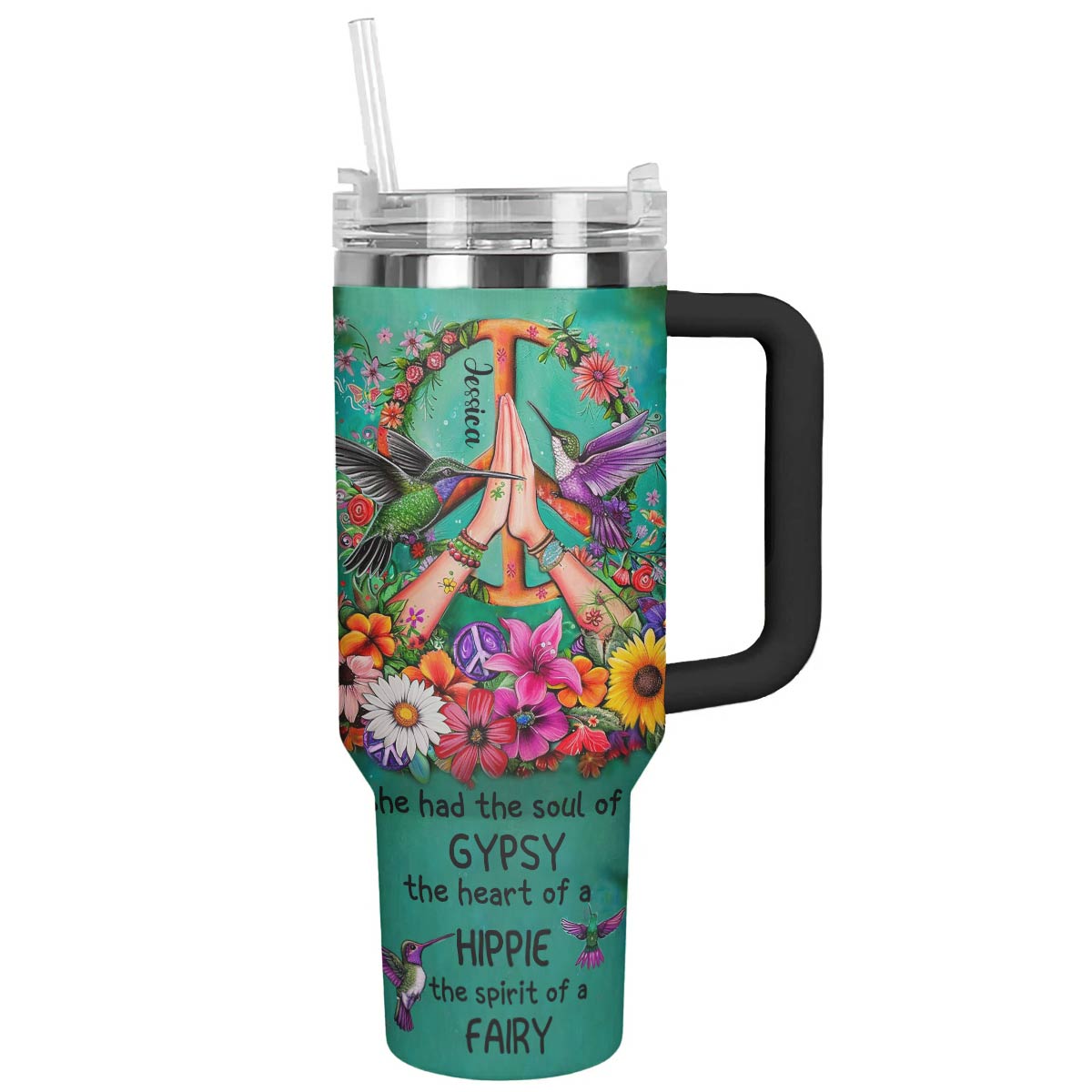 Hippie Blessed Custom Stanley Quencher 40oz Stainless Steel Tumbler With Handle