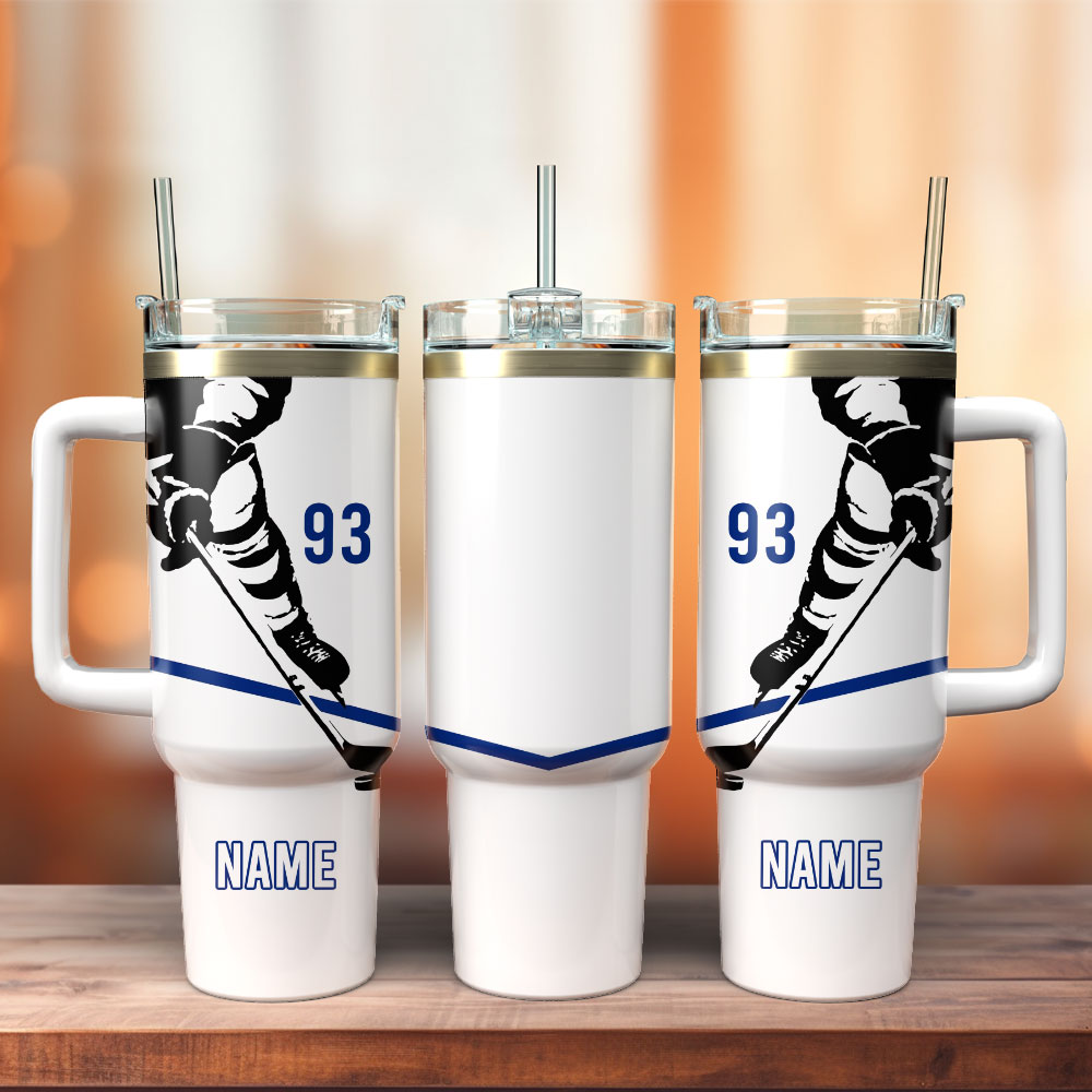 Hockey Name And Number Sport Custom Stanley Quencher 40oz Stainless Steel Tumbler With Handle