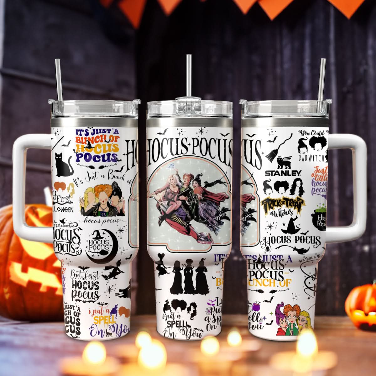 Hocus Pocus Movies Custom Stanley Quencher 40oz Stainless Steel Tumbler With Handle