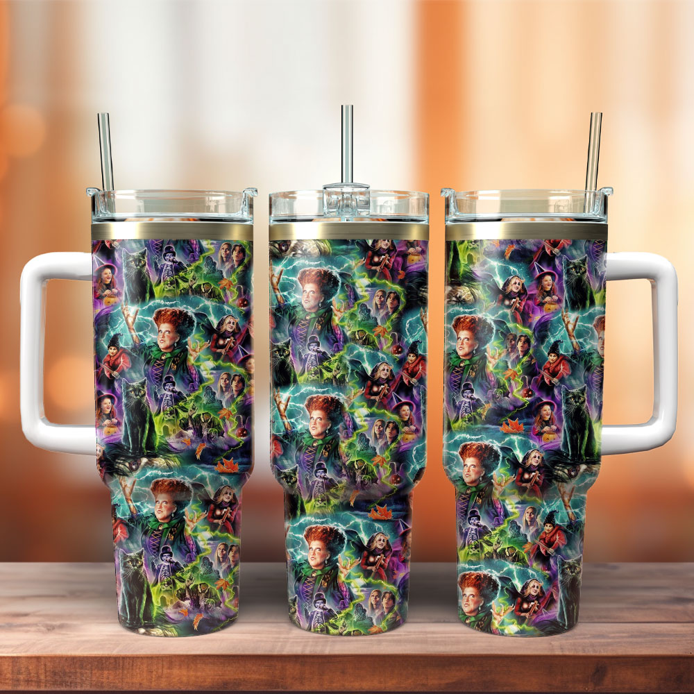 Hocus Pocus Sanderson Sisters Cartoon Custom Stanley Quencher 40oz Stainless Steel Tumbler With Handle