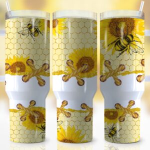 Honeycomb Sunflower Custom Stanley Quencher 40oz Stainless Steel Tumbler With Handle