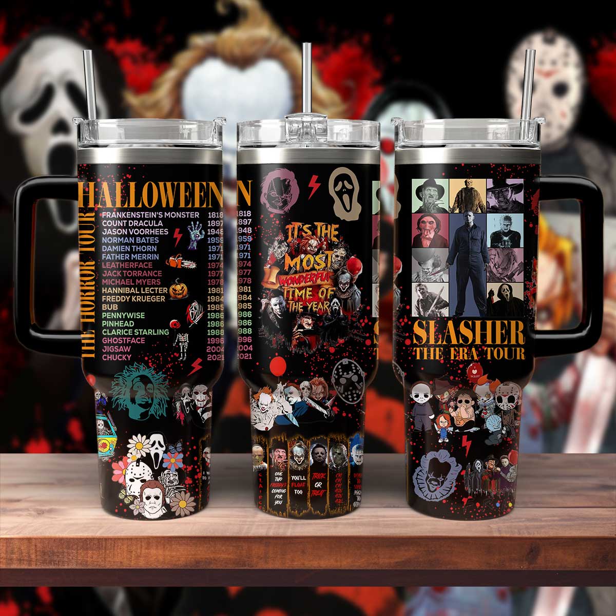 Horror Characters Eras Tour Movies Custom Stanley Quencher 40oz Stainless Steel Tumbler With Handle