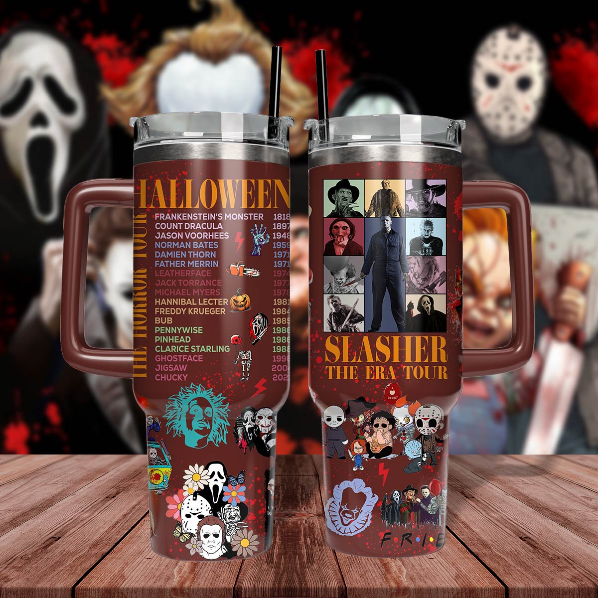 Horror Characters Eras Tour Movies Custom Stanley Quencher 40oz Stainless Steel Tumbler With Handle