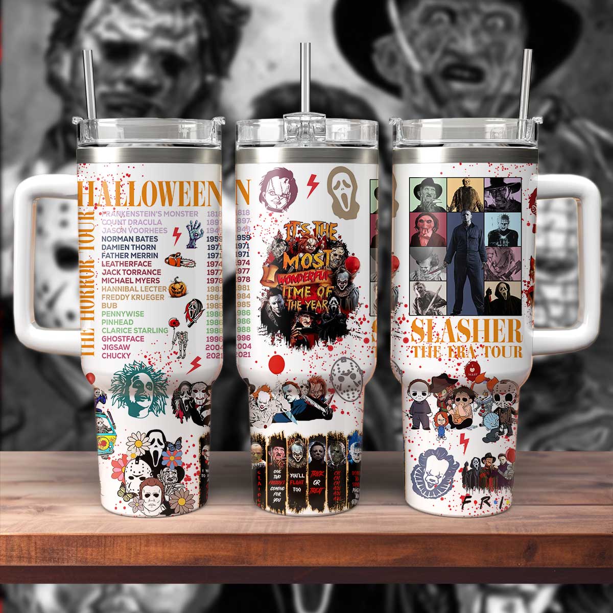 Horror Characters Eras Tour Movies Custom Stanley Quencher 40oz Stainless Steel Tumbler With Handle