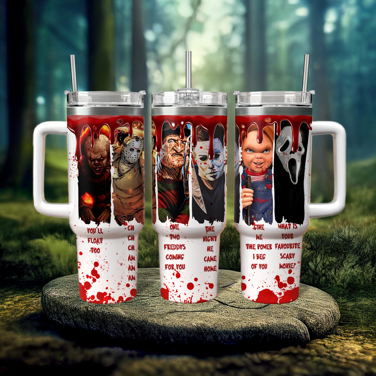 Horror Characters Quotes Movies Custom Stanley Quencher 40oz Stainless Steel Tumbler With Handle
