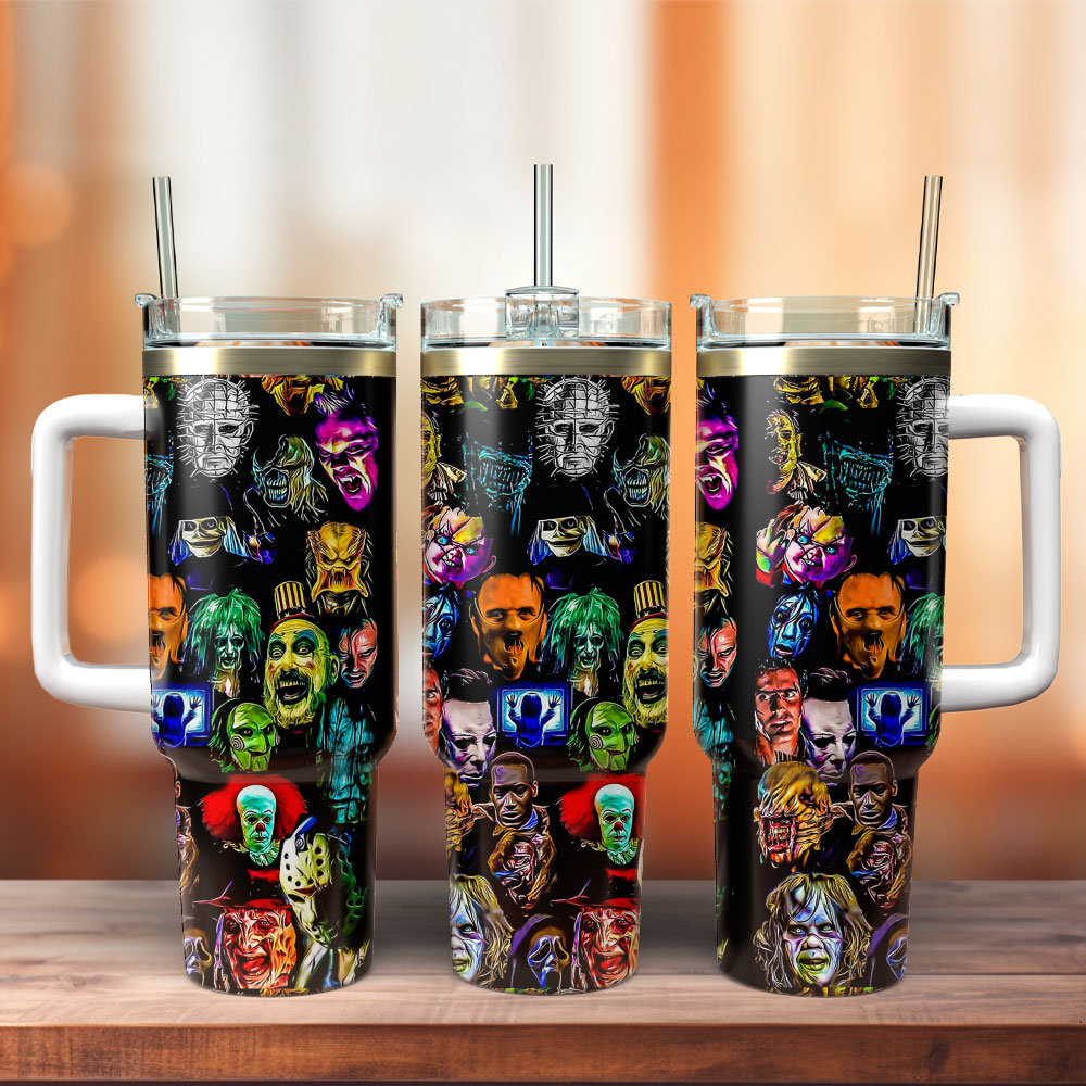 Horror Movie Characters Custom Stanley Quencher 40oz Stainless Steel Tumbler With Handle