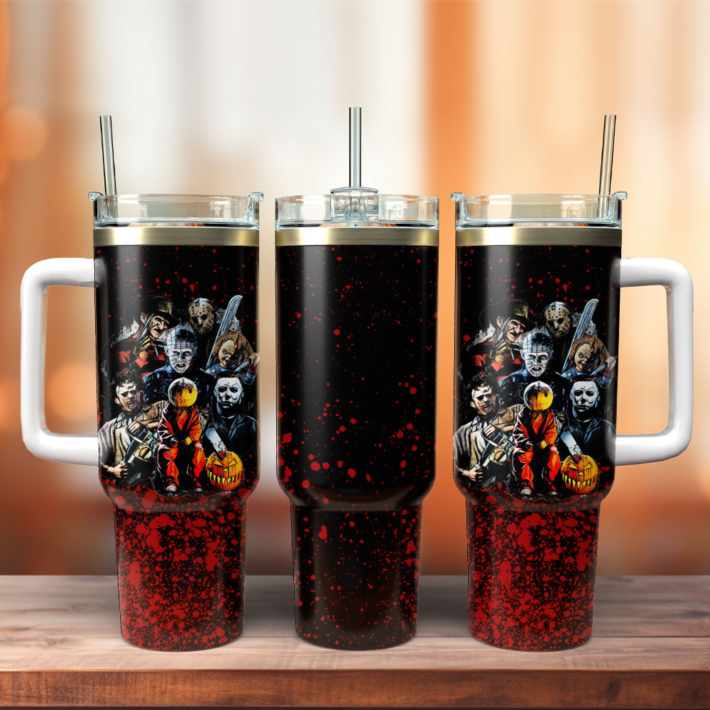 Horror Movie Characters Custom Stanley Quencher 40oz Stainless Steel Tumbler With Handle