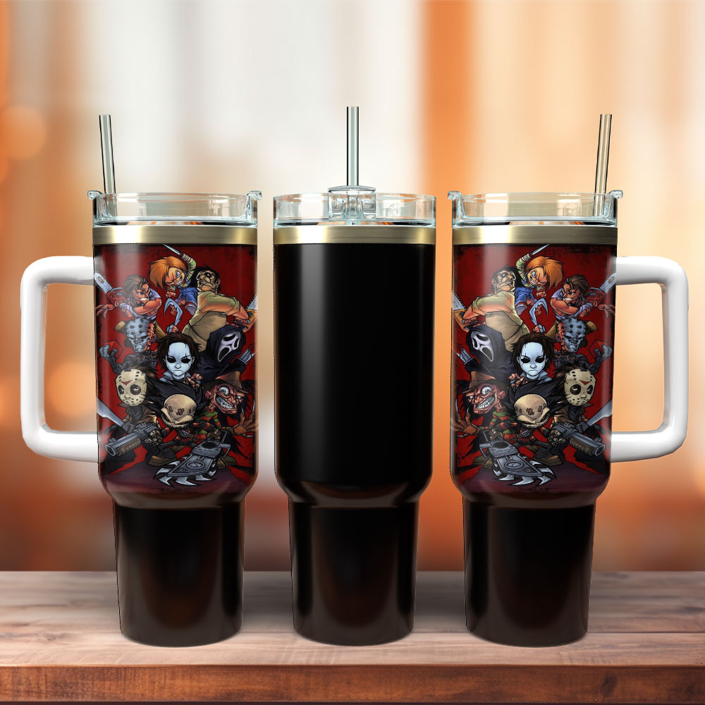 Horror Movie Characters Custom Stanley Quencher 40oz Stainless Steel Tumbler With Handle