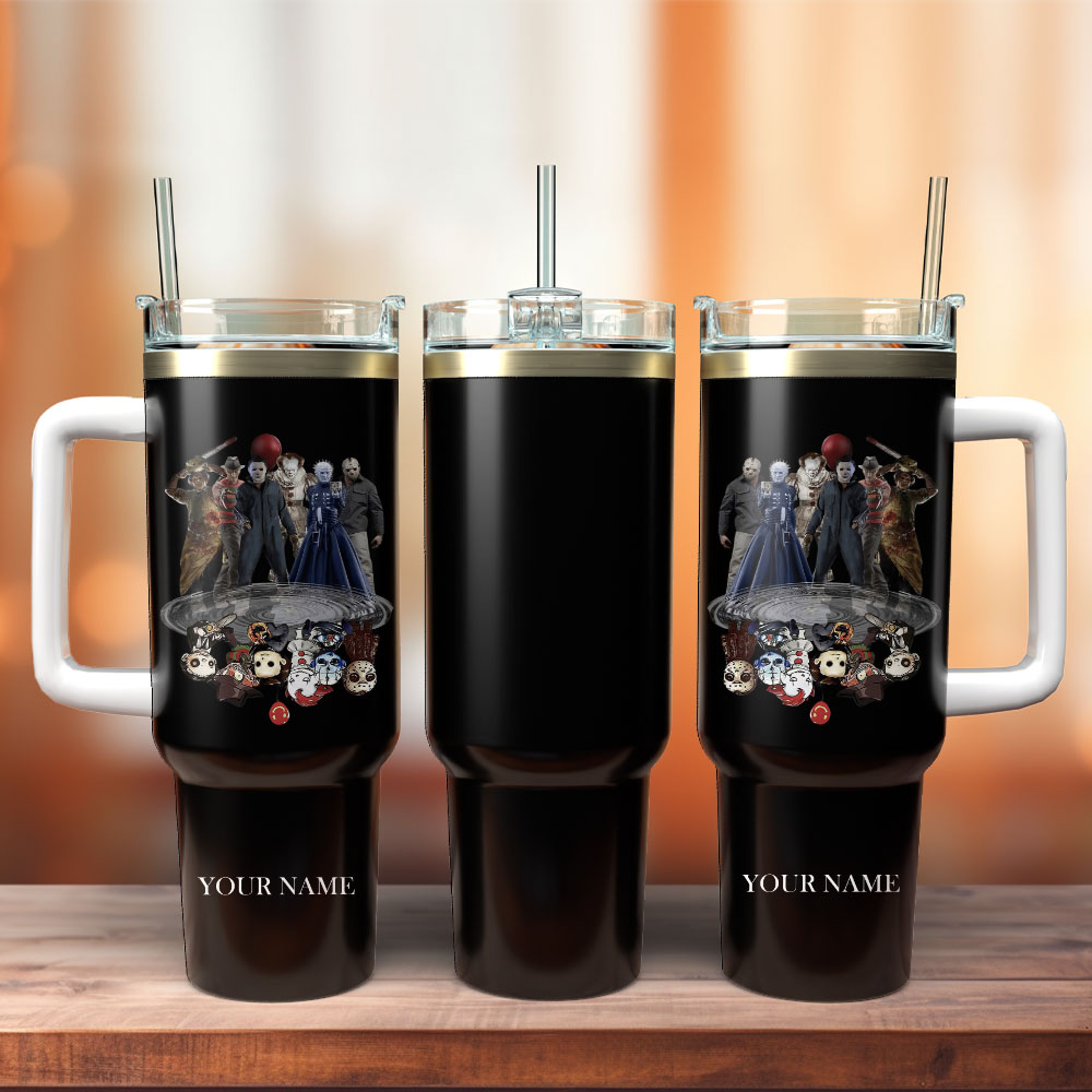 Horror Movie Characters Film Custom Stanley Quencher 40oz Stainless Steel Tumbler With Handle