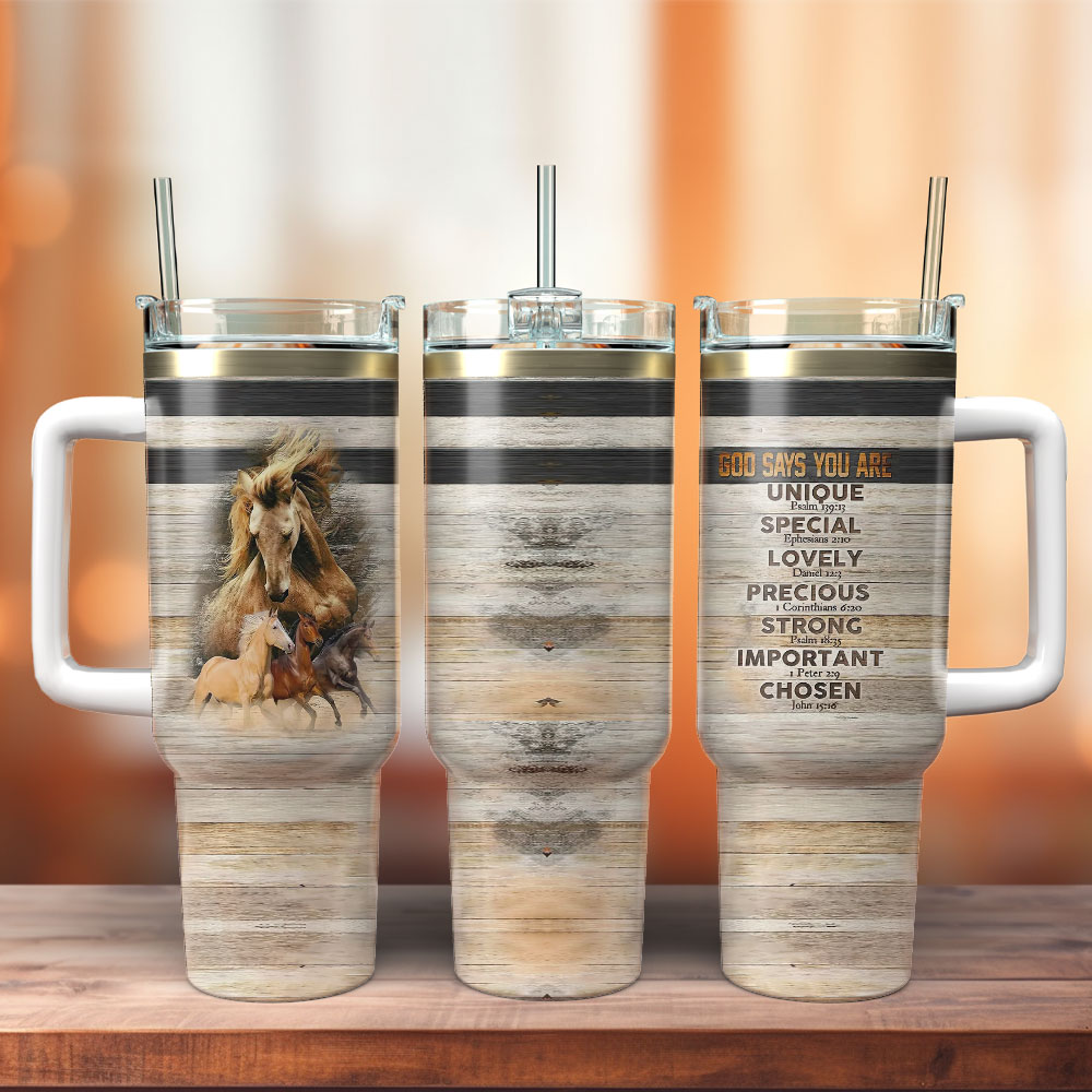 Horse Art Custom Stanley Quencher 40oz Stainless Steel Tumbler With Handle
